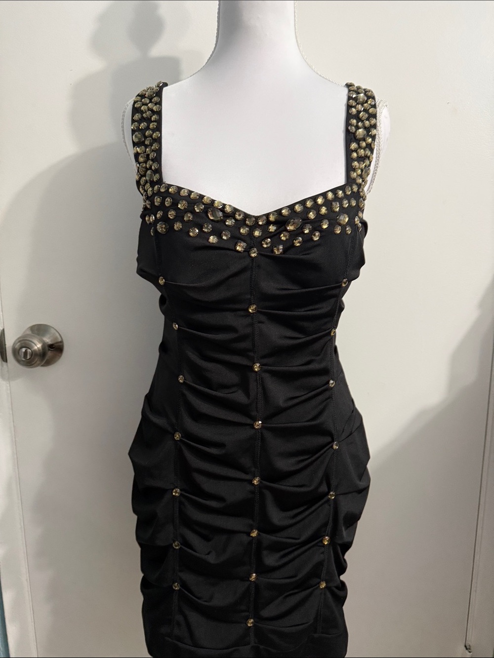 Black Studded Ruched Women's Dress